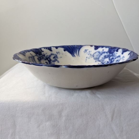 Antique Upper Hanley England Dahlia Flow Blue Floral Round Vegetable Bowl - Picture 6 of 16